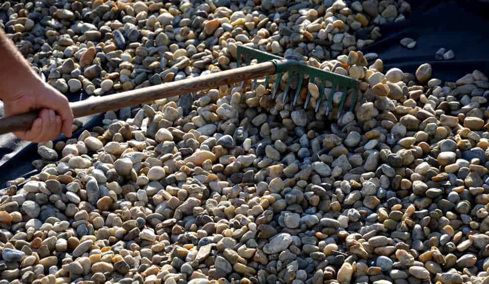 raking garden stones
